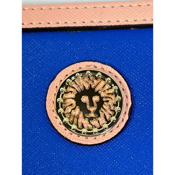 Anne Klein Zip Around Wristlet Wallet Royal Blue Dusty Pink Gold Interior - Picture 4 of 7